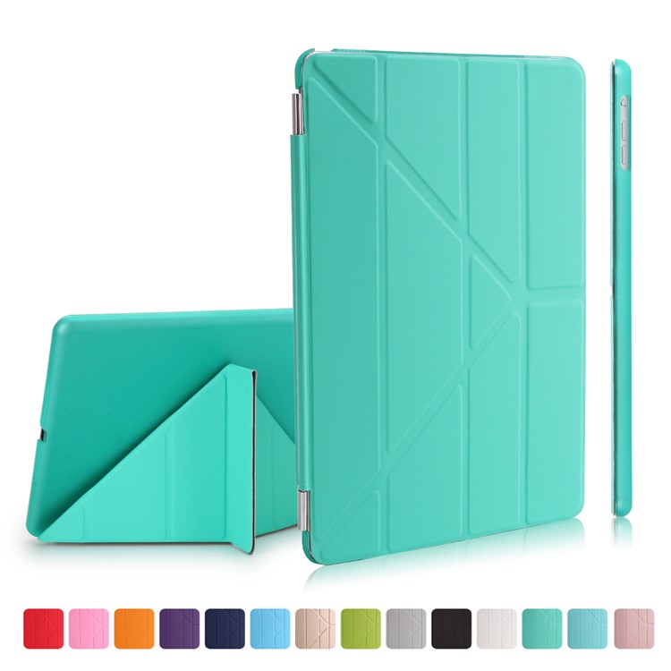 2-in-1 Origami Stand Smart Leather Tablet Cover + Companion PC Case for iPad 9.7 (2018) / 9.7 (2017) - Cyan-1