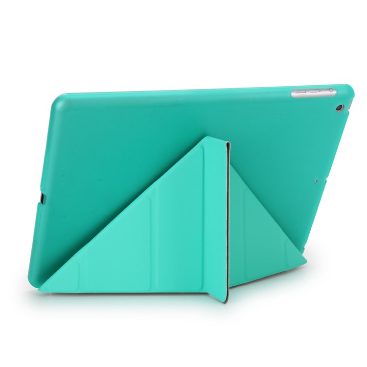 2-in-1 Origami Stand Smart Leather Tablet Cover + Companion PC Case for iPad 9.7 (2018) / 9.7 (2017) - Cyan-3