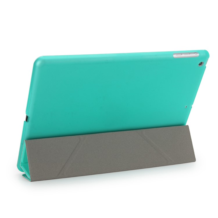 2-in-1 Origami Stand Smart Leather Tablet Cover + Companion PC Case for iPad 9.7 (2018) / 9.7 (2017) - Cyan-4