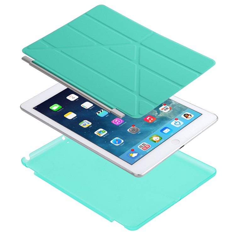 2-in-1 Origami Stand Smart Leather Tablet Cover + Companion PC Case for iPad 9.7 (2018) / 9.7 (2017) - Cyan-5