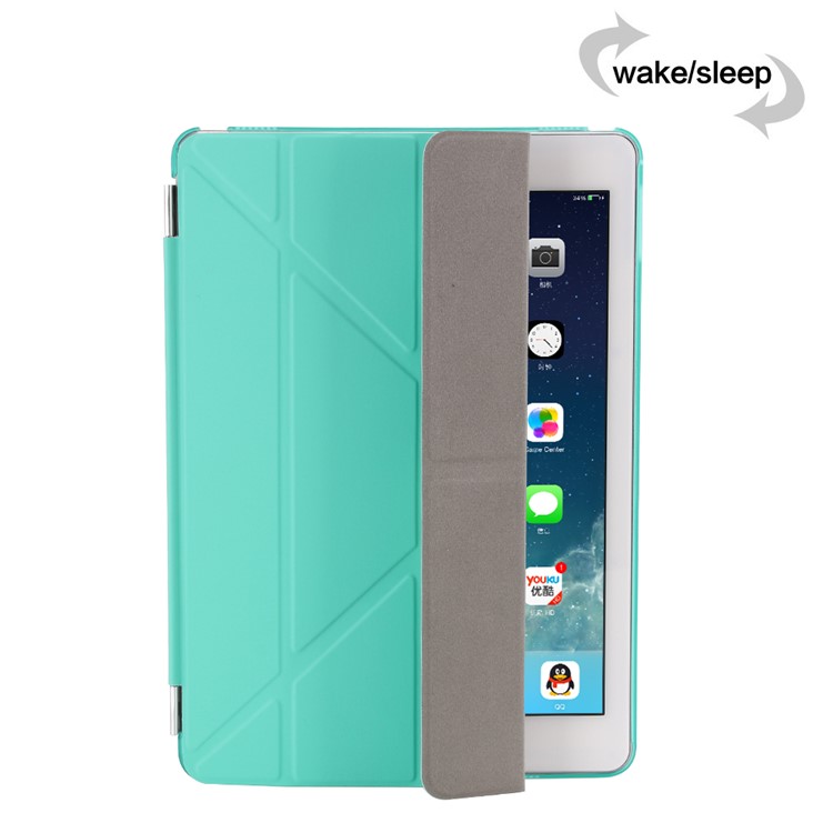 2-in-1 Origami Stand Smart Leather Tablet Cover + Companion PC Case for iPad 9.7 (2018) / 9.7 (2017) - Cyan-6