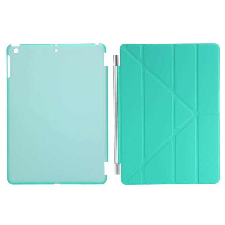 2-in-1 Origami Stand Smart Leather Tablet Cover + Companion PC Case for iPad 9.7 (2018) / 9.7 (2017) - Cyan-7