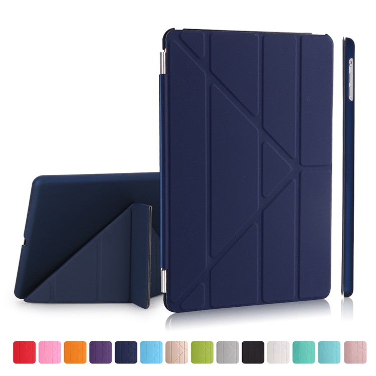 2-in-1 Origami Smart Sleep Leather Cover + Companion PC Case for iPad 9.7 (2018) / 9.7 (2017) - Dark Blue-1