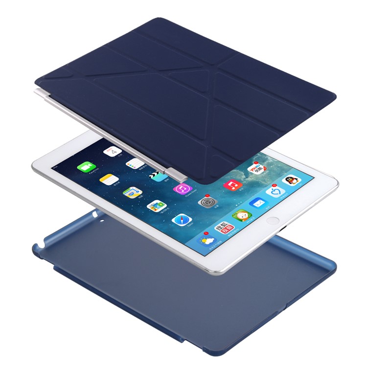 2-in-1 Origami Smart Sleep Leather Cover + Companion PC Case for iPad 9.7 (2018) / 9.7 (2017) - Dark Blue-5