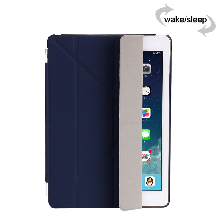 2-in-1 Origami Smart Sleep Leather Cover + Companion PC Case for iPad 9.7 (2018) / 9.7 (2017) - Dark Blue-6