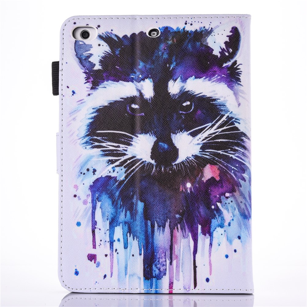 Patterned Leather Card Holder Folio Stand Cover for iPad 9.7 (2018) / 9.7 (2017) - Watercolor Painting Racoon-2