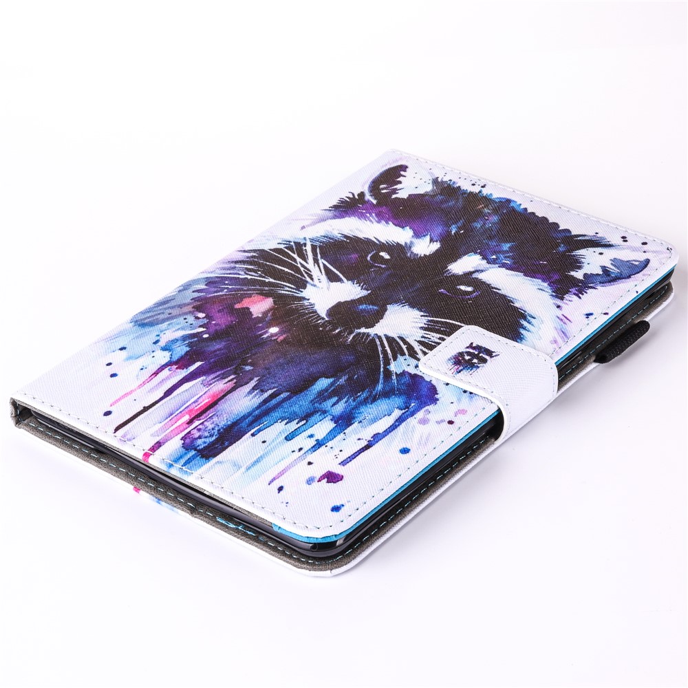 Patterned Leather Card Holder Folio Stand Cover for iPad 9.7 (2018) / 9.7 (2017) - Watercolor Painting Racoon-4