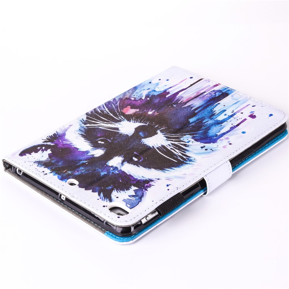 Patterned Leather Card Holder Folio Stand Cover for iPad 9.7 (2018) / 9.7 (2017) - Watercolor Painting Racoon-5