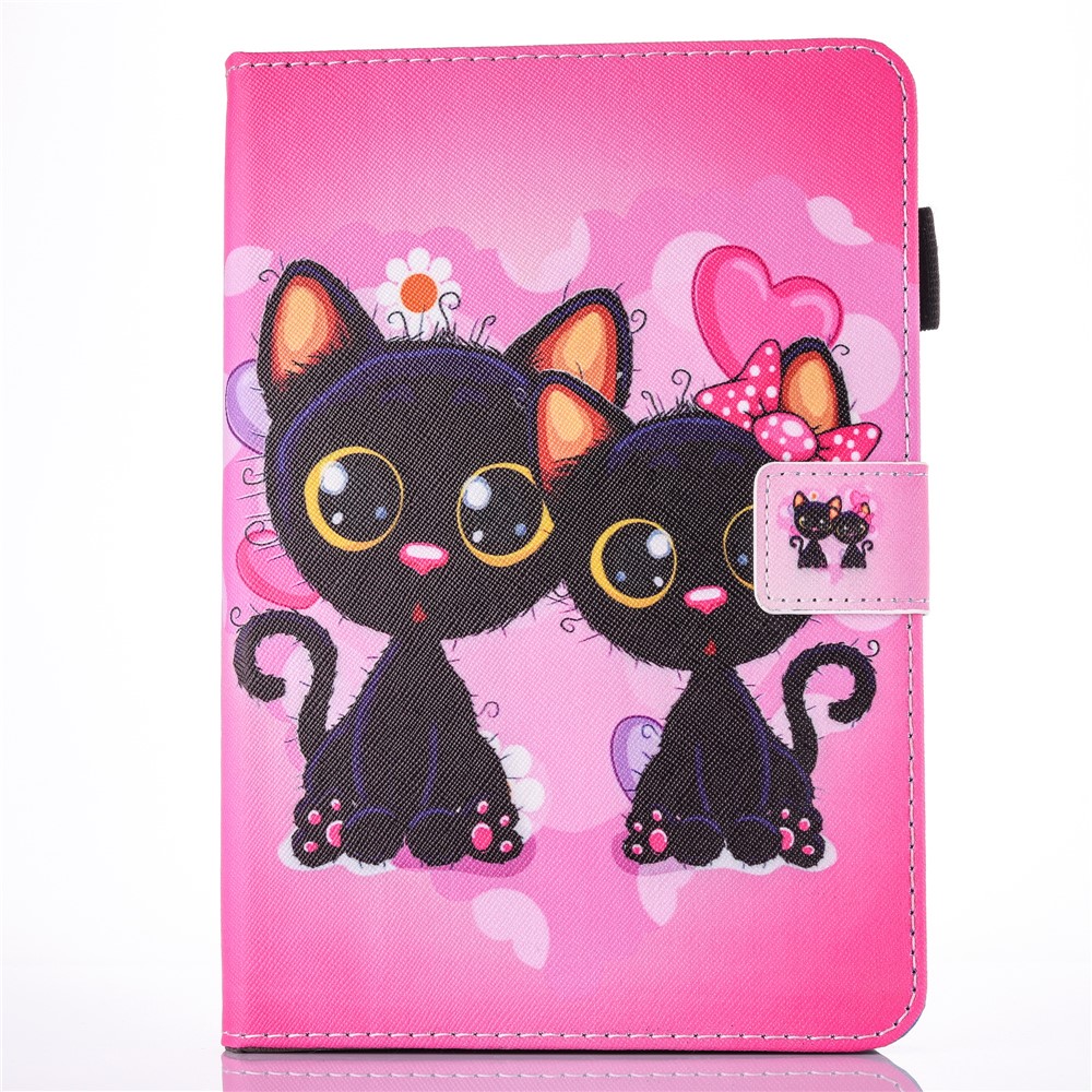 For iPad 9.7 (2018) / 9.7 (2017) Printing Pattern Leather Card Slot Stand Shell - Two Lovely Cats-1