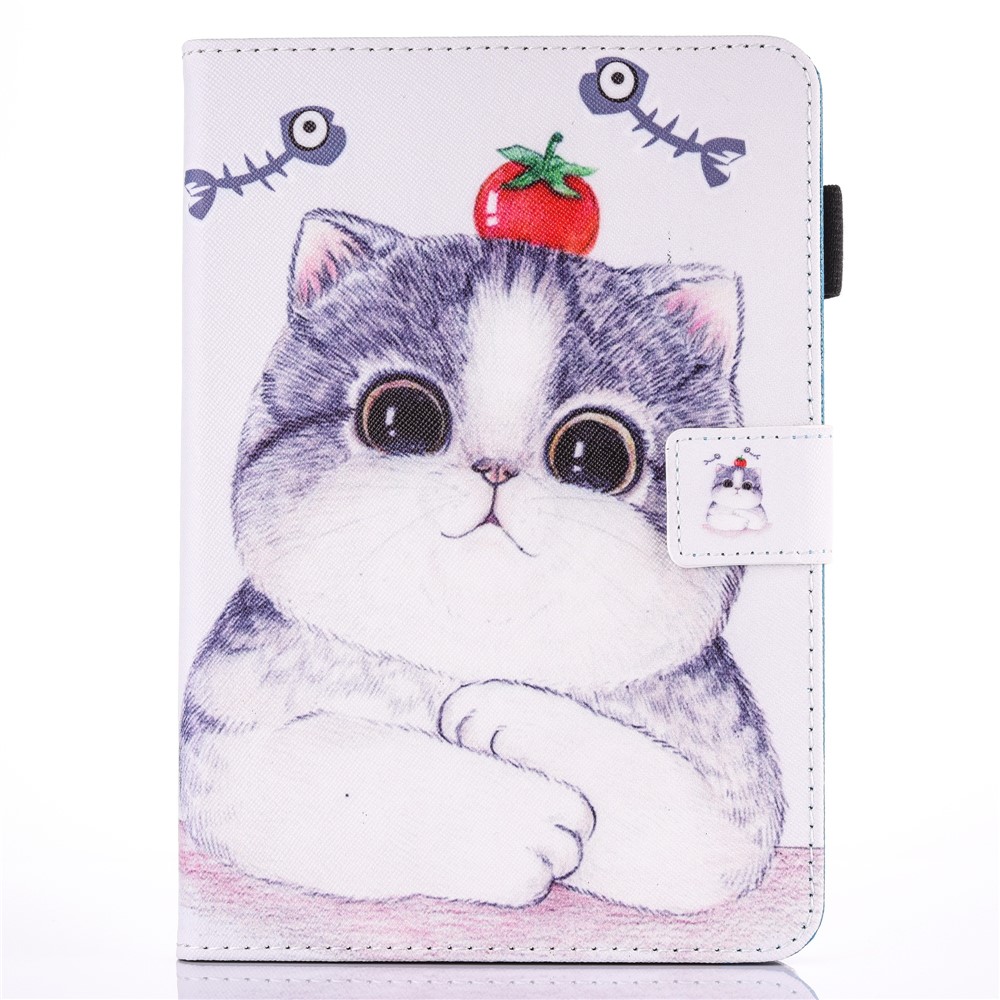 Pattern Printing Card Holder Leather Tablet Cover Shell for iPad 9.7 (2018) / 9.7 (2017) - Adorable Cat