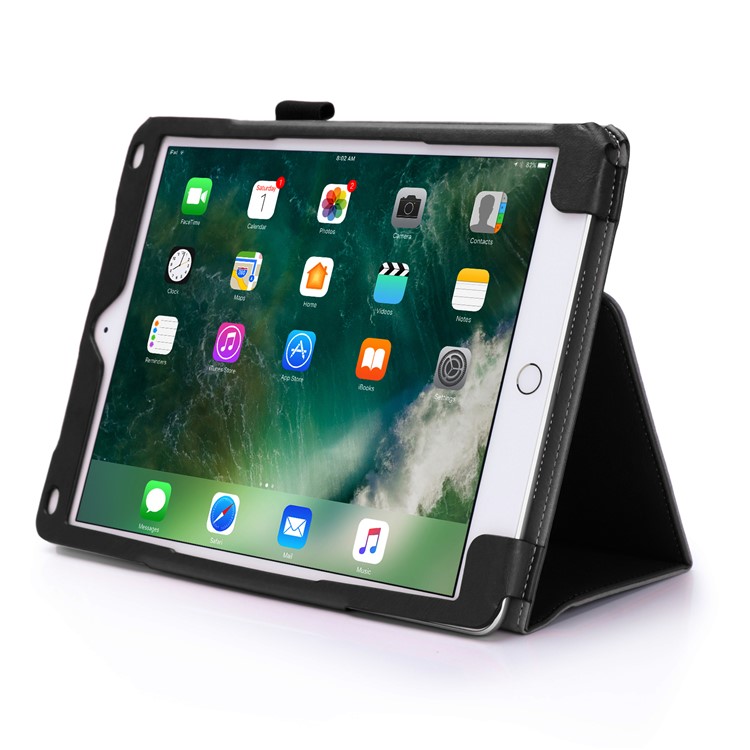 For iPad 9.7-inch (2017) Awakening Smart Leather Case with SIM/Credit Card Slots - Black-6