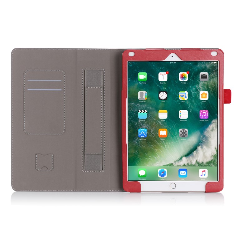 For iPad 9.7 (2018) / 9.7 (2017) SIM/Credit Card Slots Smart Awakening Leather Tablet Cover - Red-4