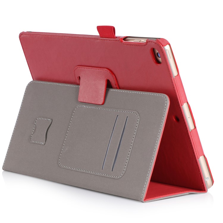 For iPad 9.7 (2018) / 9.7 (2017) SIM/Credit Card Slots Smart Awakening Leather Tablet Cover - Red-5