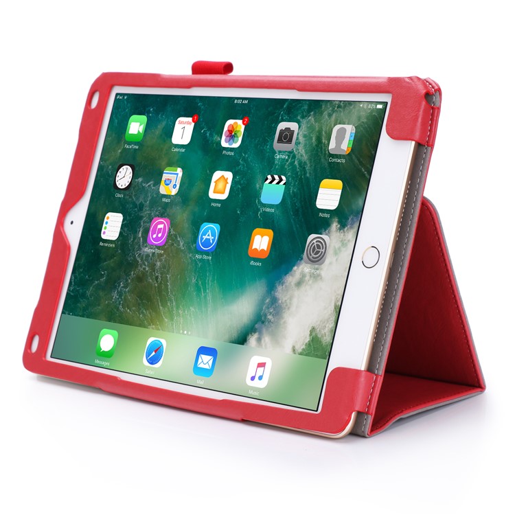 For iPad 9.7 (2018) / 9.7 (2017) SIM/Credit Card Slots Smart Awakening Leather Tablet Cover - Red-6