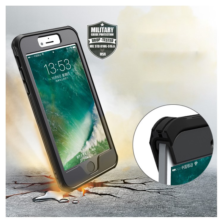BOW for iPhone 7 Plus 360 Degree Protection Shock Absorption Soft TPU Phone Case - Black / Grey-11