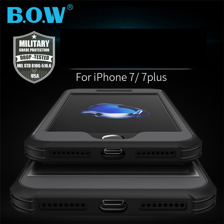 BOW for iPhone 7 Plus 360 Degree Protection Shock Absorption Soft TPU Phone Case - Black / Grey-3