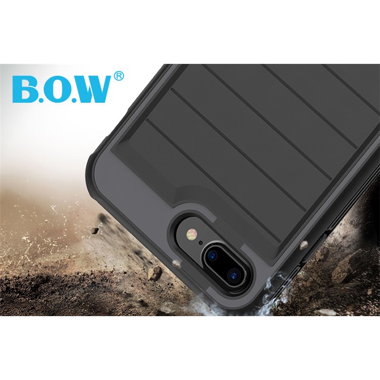 BOW for iPhone 7 Plus 360 Degree Protection Shock Absorption Soft TPU Phone Case - Black / Grey-4