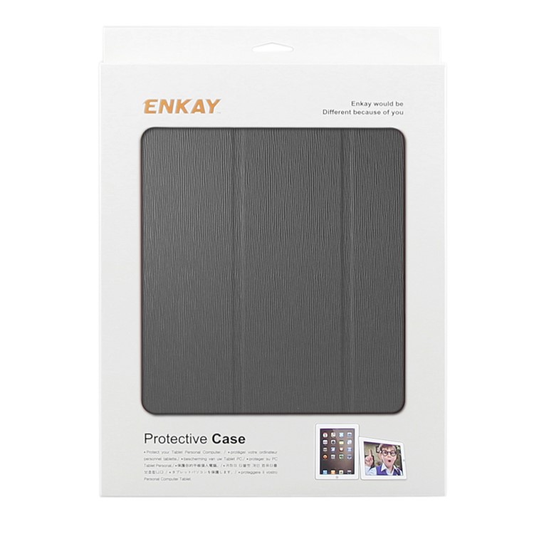ENKAY Toothpick Grain Smart Leather Tri-fold Stand Case for iPad 9.7 inch (2017) - Black-7