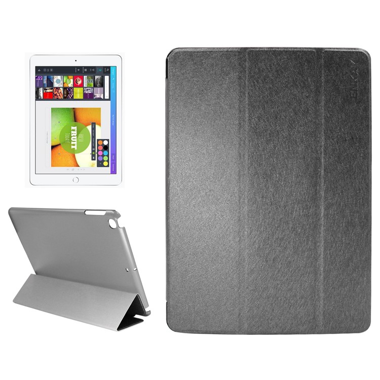 ENKAY for iPad 9.7 (2017) Silk Texture Tri-fold Leather Smart Case with Stand - Black-1