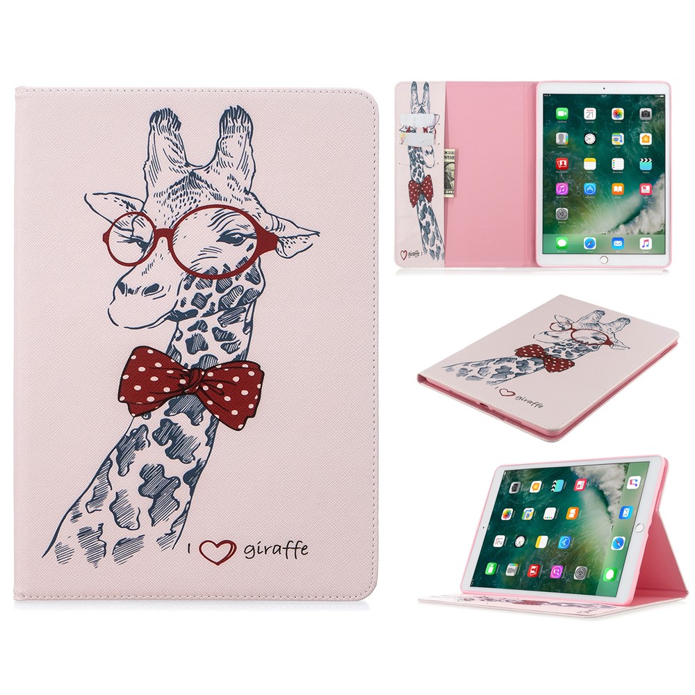 For iPad Air 10.5 (2019) / Pro 10.5-inch (2017) Pattern Printing Leather Wallet Stand Shell - Adorable Giraffe Wearing Glasses-1