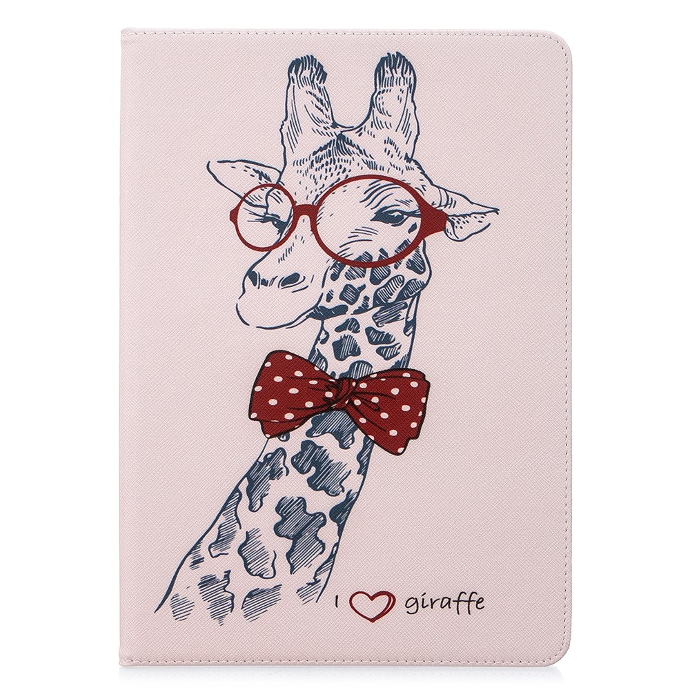 For iPad Air 10.5 (2019) / Pro 10.5-inch (2017) Pattern Printing Leather Wallet Stand Shell - Adorable Giraffe Wearing Glasses-2