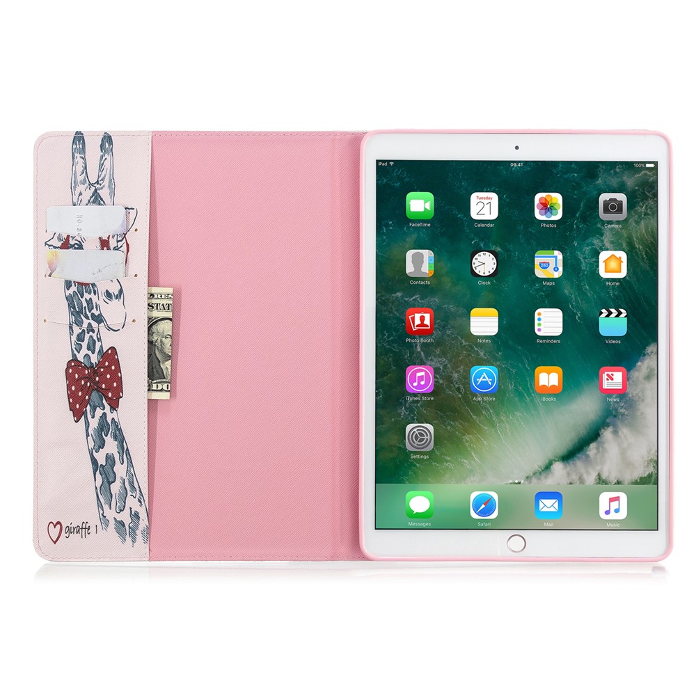 For iPad Air 10.5 (2019) / Pro 10.5-inch (2017) Pattern Printing Leather Wallet Stand Shell - Adorable Giraffe Wearing Glasses-8