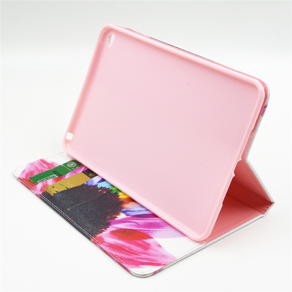Para Ipad Mini 4 Impressão Padrão Impressão Bolsa De Couro Com Suporte - Pétalas Coloridas-3