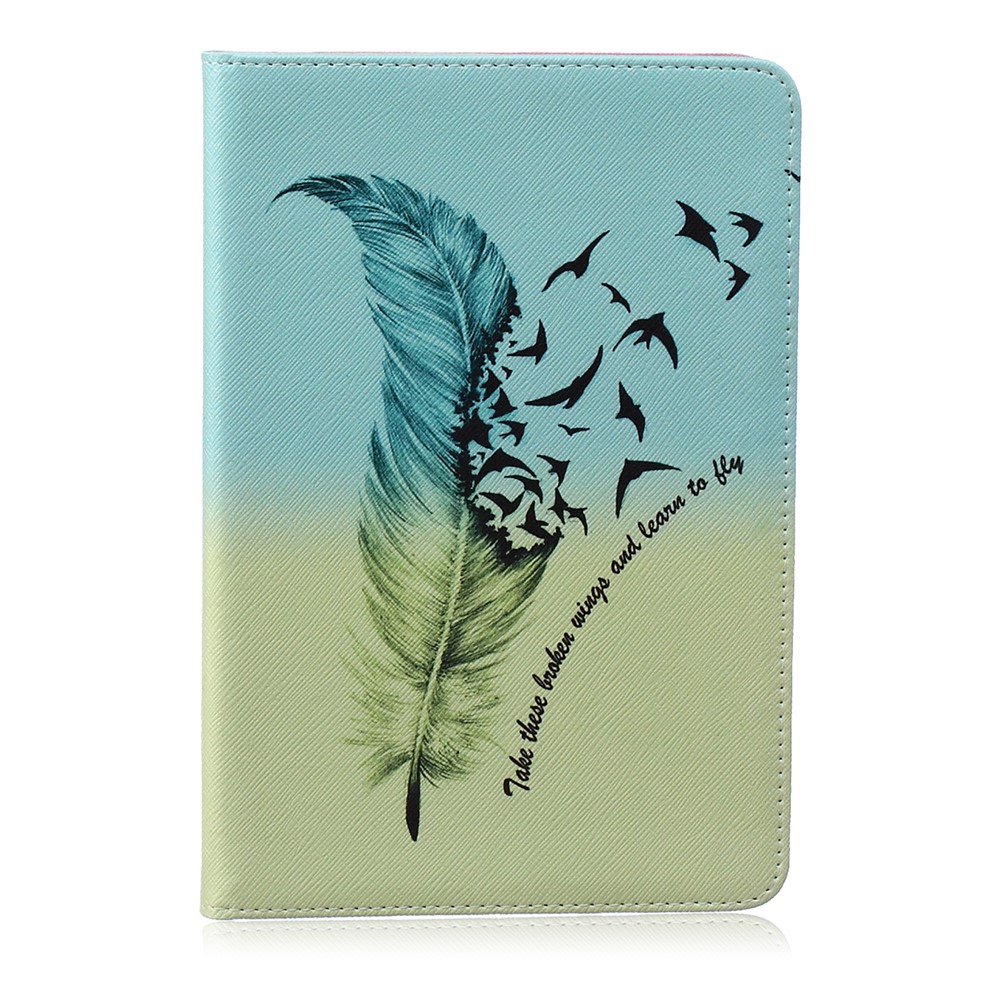 For iPad mini 1 2 3 Pattern Printing Leather Wallet Protection Case - Feather Pattern-1