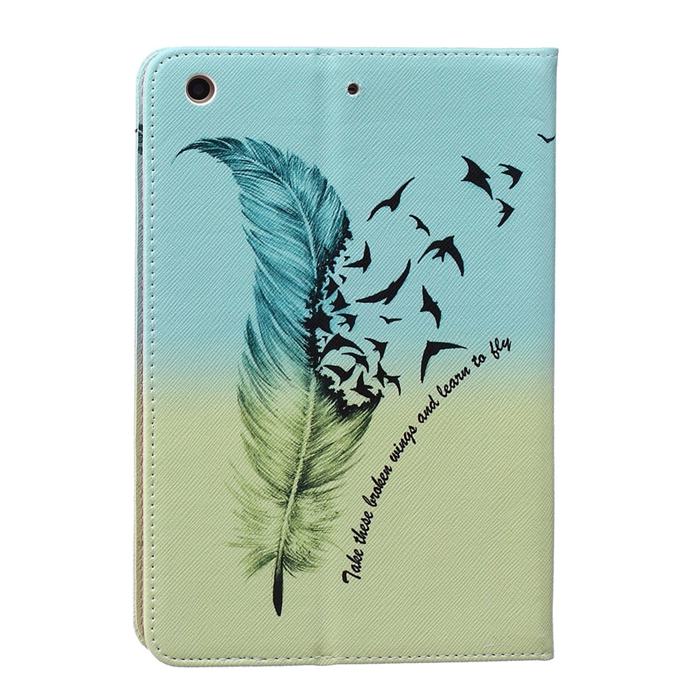 For iPad mini 1 2 3 Pattern Printing Leather Wallet Protection Case - Feather Pattern-2