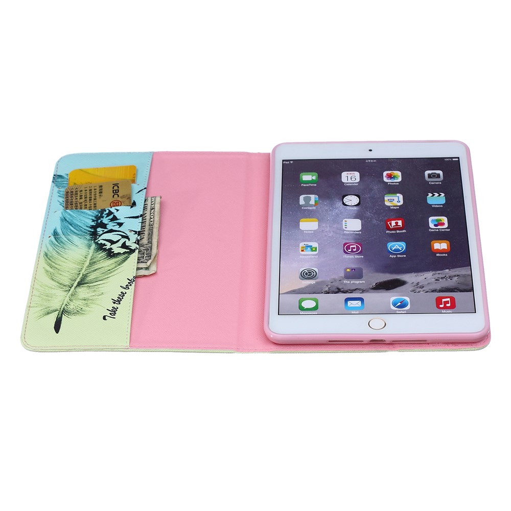 For iPad mini 1 2 3 Pattern Printing Leather Wallet Protection Case - Feather Pattern-4