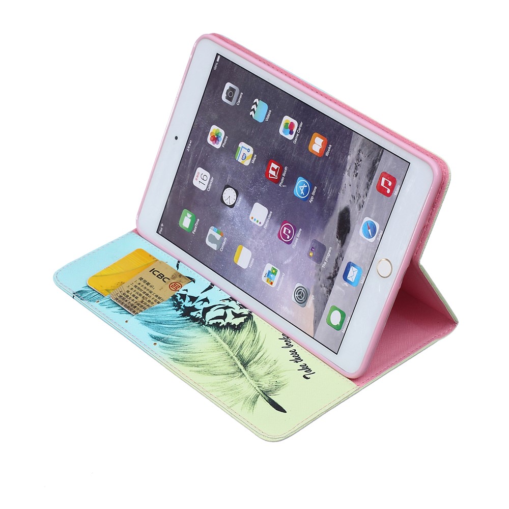 For iPad mini 1 2 3 Pattern Printing Leather Wallet Protection Case - Feather Pattern-5