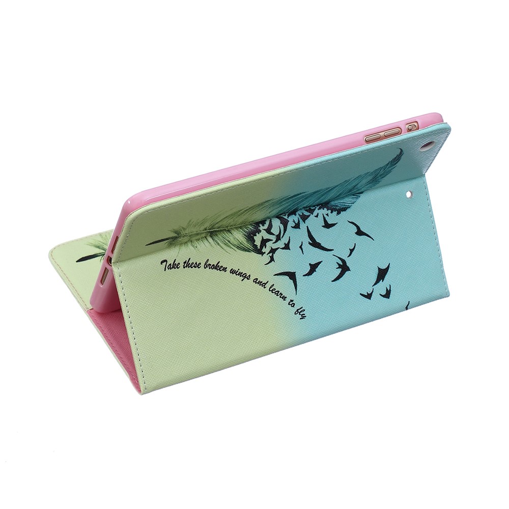 For iPad mini 1 2 3 Pattern Printing Leather Wallet Protection Case - Feather Pattern-6