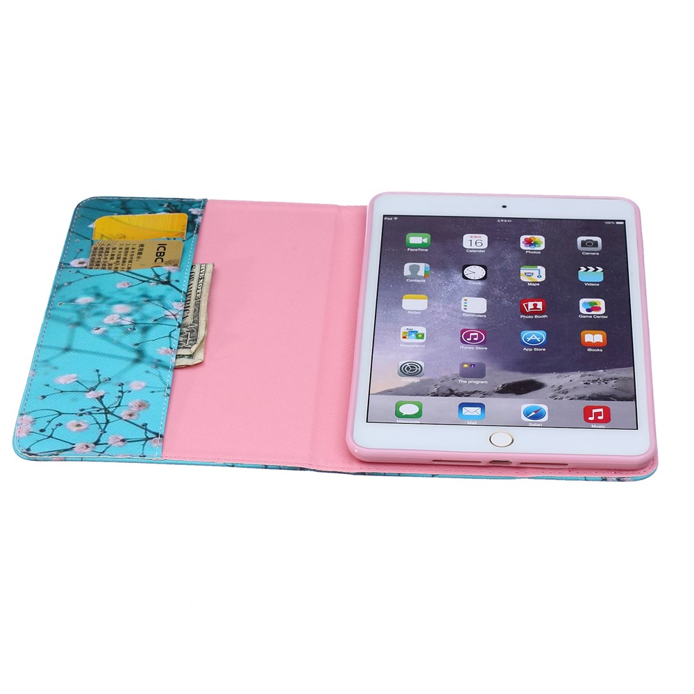 Pattern Printing Leather Wallet Cover With Stand for iPad mini 1 2 3 - Tree with Flowers-4