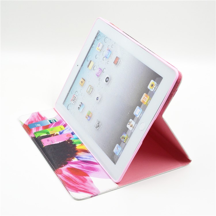Patterned Wallet Leather Folio Cover for iPad 2/3/4 - Colorful Petals-3