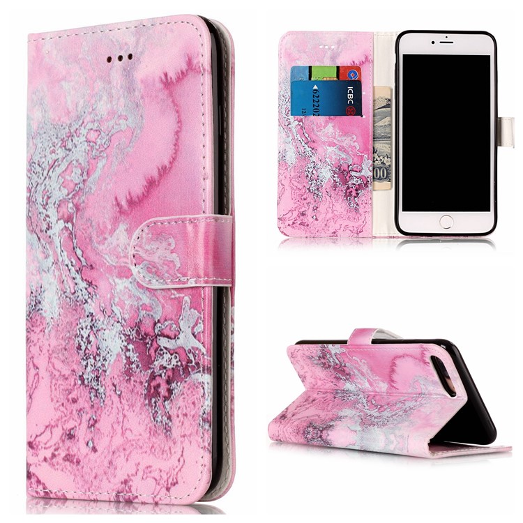 

Patterned Wallet Leather Stand Mobile Cover for iPhone 8 Plus / 7 Plus 5.5 inch - Rose and Grey Lava Pattern