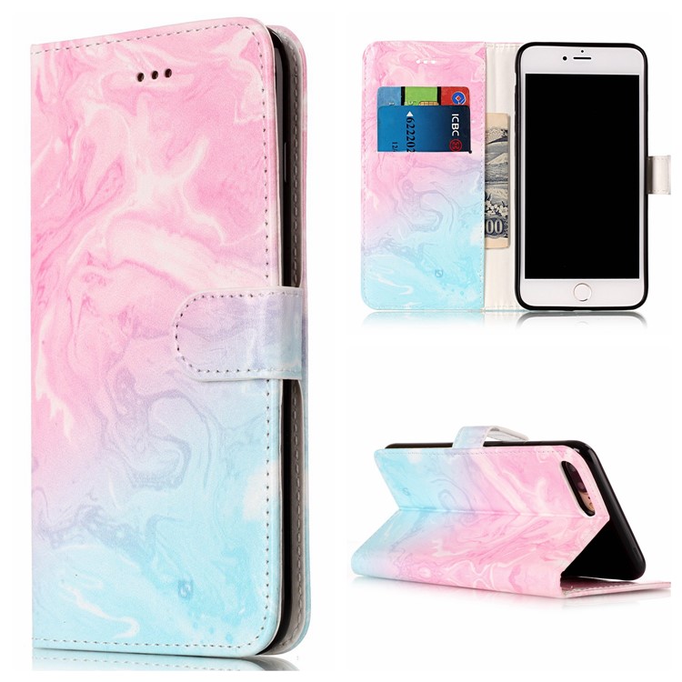 

Pattern Printing Wallet Leather Cell Phone Cover for iPhone 8 Plus / 7 Plus 5.5 inch - Blue and Rose Lava Pattern