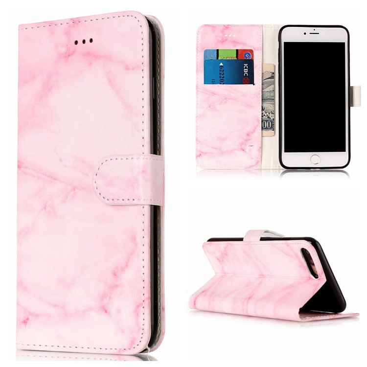 

For iPhone 8 Plus / 7 Plus Pattern Printing Wallet Leather Mobile Case Accessory - Rose Marble Pattern