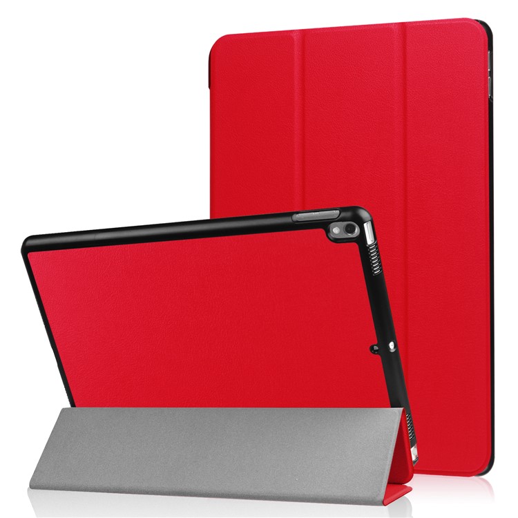 For iPad Air 10.5 (2019) / Pro 10.5 (2017) Tri-fold Stand Leather Tablet Cover Shell - Red-1