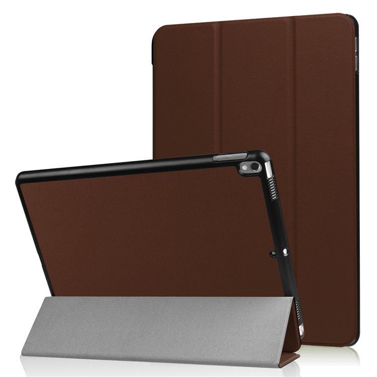 For iPad Air 10.5 (2019) / Pro 10.5 (2017) Tri-fold Stand Leather Shell Case Cover - Brown-1