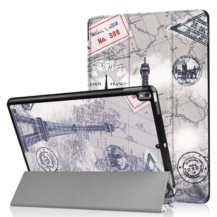 campione pelle tri-Fold Custodia protettiva per iPad Pro 10.5-pollice(2017) - Torre Eiffel e mappa-1