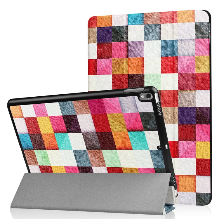 Guscio Di Supporto In Pelle Tri-fold Modello Di Stampa Per Ipad Pro Da 10,5 Pollici (2017) - Griglia A Triangolo Colorato-1