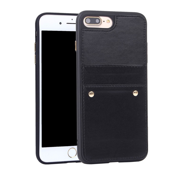 LC.IMEEKE Rivet Leather Coated TPU Card Slot Phone Back Cover for iPhone 7 Plus 5.5 - Black-1