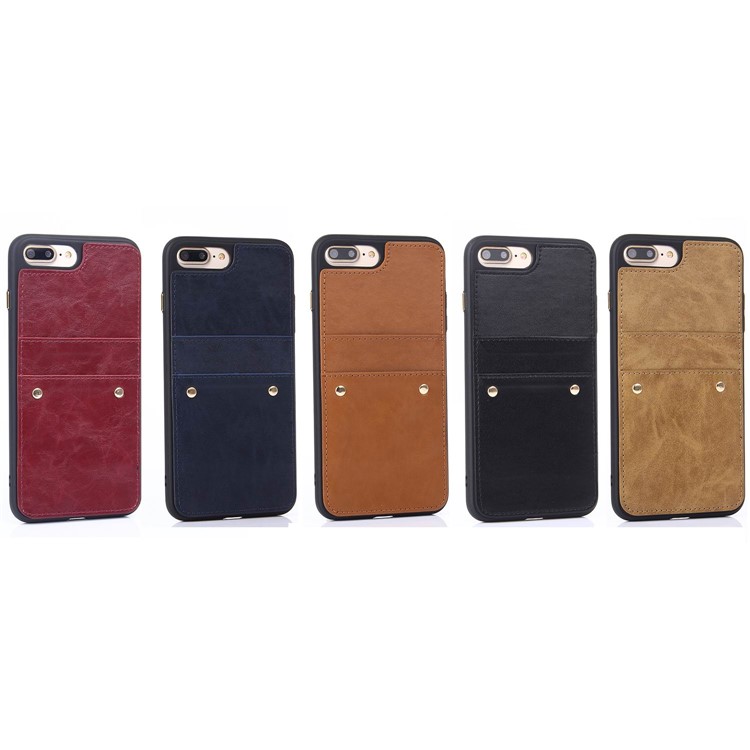 LC.IMEEKE Rivet Leather Coated TPU Card Slot Phone Back Cover for iPhone 7 Plus 5.5 - Black-5