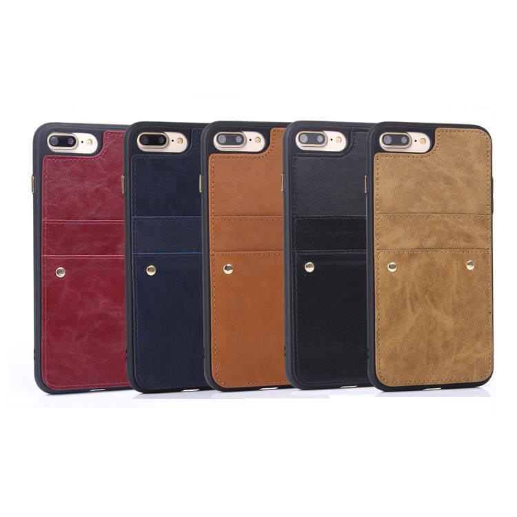 LC.IMEEKE Rivet Leather Coated TPU Card Slot Phone Back Cover for iPhone 7 Plus 5.5 - Black-6
