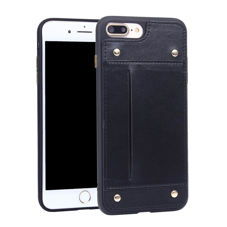 LC.IMEEKE Rivet Leather Coated TPU Phone Back Case with Card Slot for iPhone 7 Plus 5.5 inch - Black-1