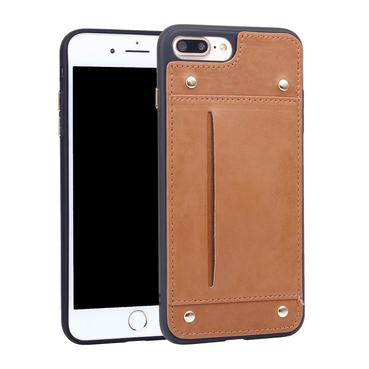 LC.IMEEKE Rivet Leather Coated Card Holder TPU Case for iPhone 7 Plus 5.5 inch - Brown-1