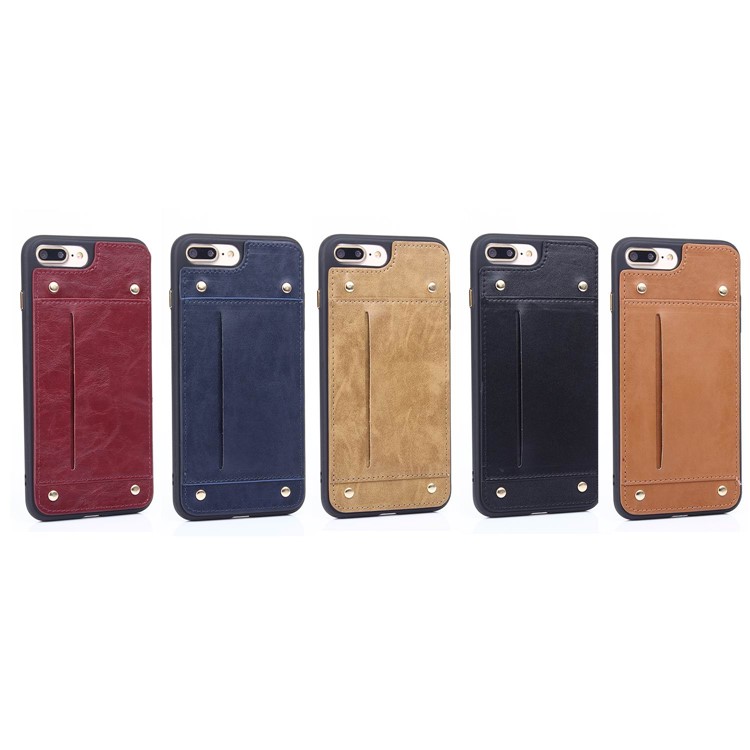 LC.IMEEKE Rivet Leather Coated Card Holder TPU Case for iPhone 7 Plus 5.5 inch - Brown-10