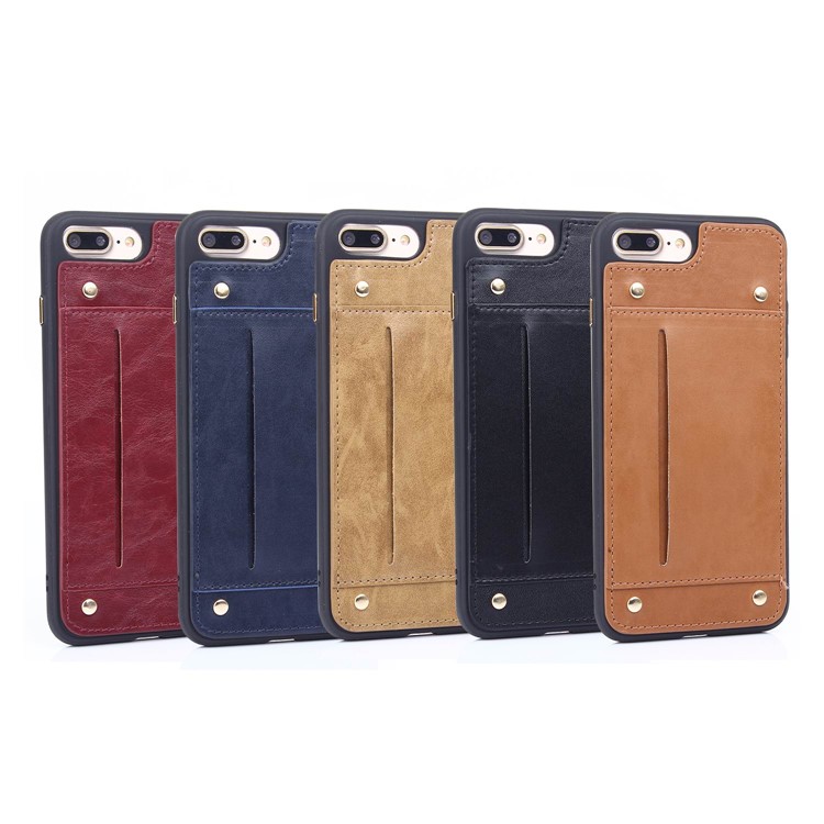 LC.IMEEKE Rivet Leather Coated Card Holder TPU Case for iPhone 7 Plus 5.5 inch - Brown-11