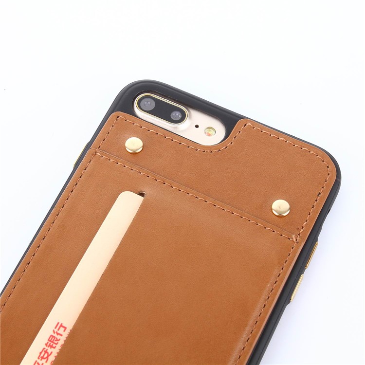 LC.IMEEKE Rivet Leather Coated Card Holder TPU Case for iPhone 7 Plus 5.5 inch - Brown-2