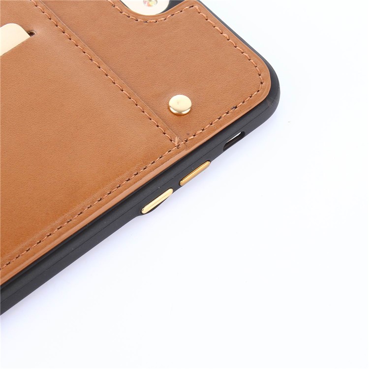 LC.IMEEKE Rivet Leather Coated Card Holder TPU Case for iPhone 7 Plus 5.5 inch - Brown-3